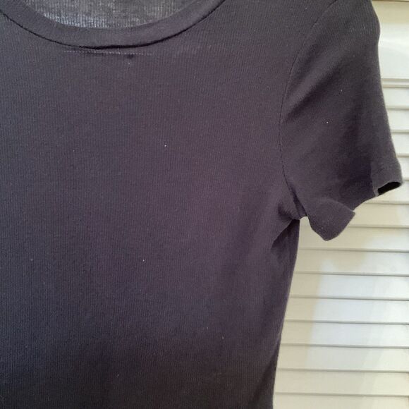 Michellle By Commune Black Ribbed Short Sleeve T Shirt Ruffled Bottom, Size S - Picture 6 of 11